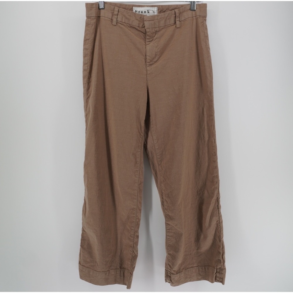 Frank & Eileen Wexford Wide Leg Cropped Linen Blend Pants Tan Brown Size 8